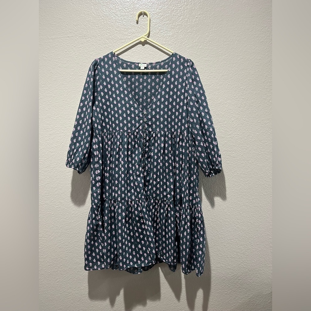 J.Crew Small Floral V-neck Cotton Blue Dress Best Buds Lightwt oversized TC0187